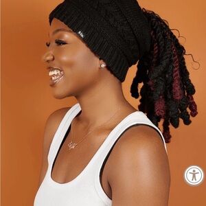 Kin Apparel Satin Lined Black Ponytail Beanie